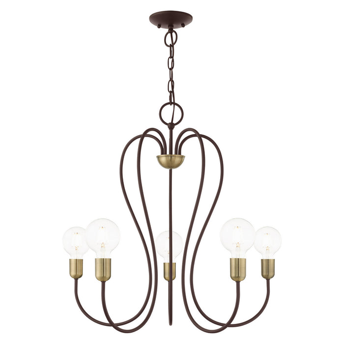 Livex Lighting 41365-07 Five Light Chandelier, Bronze w/ Antique Brass