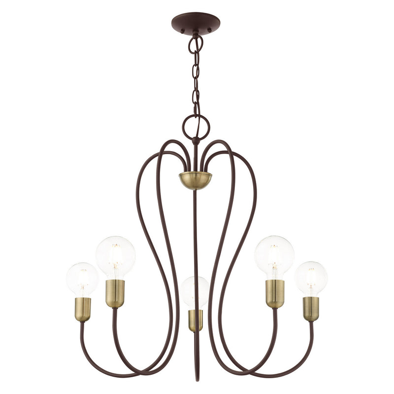Livex Lighting 41365-07 Five Light Chandelier, Bronze w/ Antique Brass