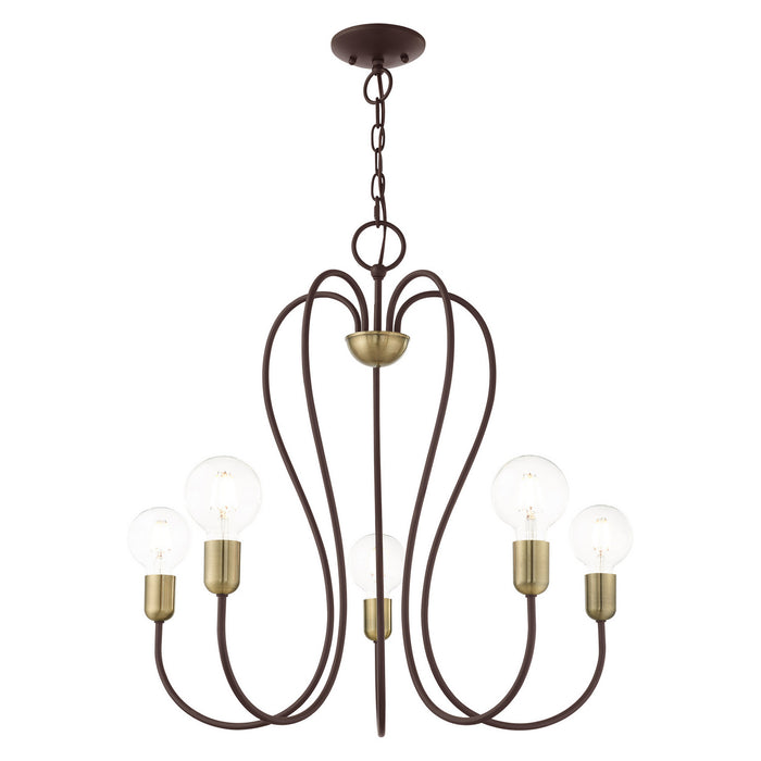 Livex Lighting 41365-07 Five Light Chandelier, Bronze w/ Antique Brass