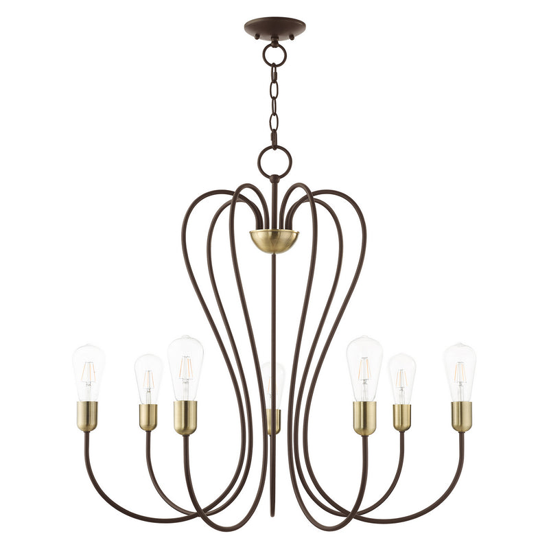 Livex Lighting 41367-07 Seven Light Chandelier, Bronze w/ Antique Brasss