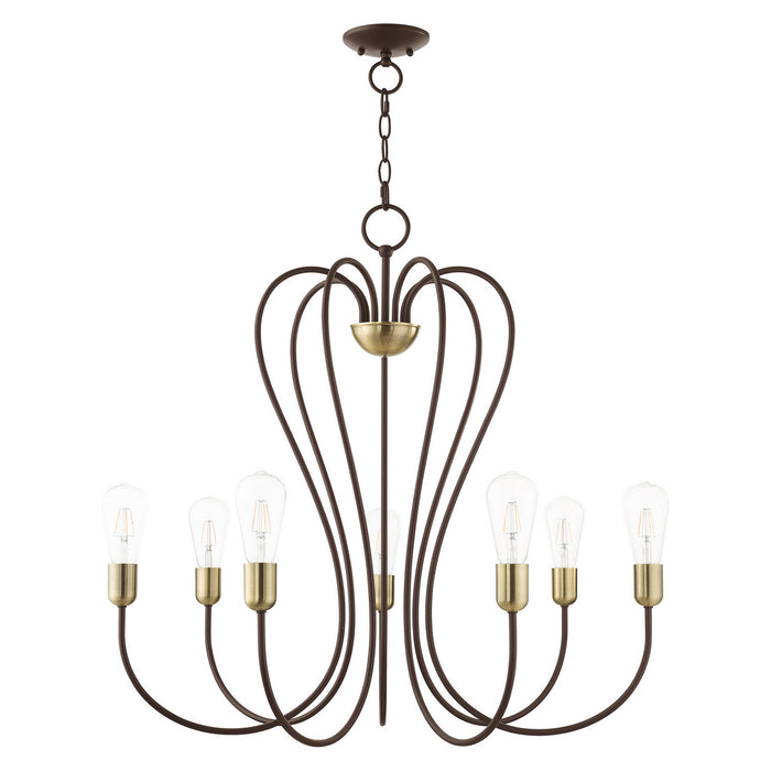 Livex Lighting 41367-07 Seven Light Chandelier, Bronze w/ Antique Brasss