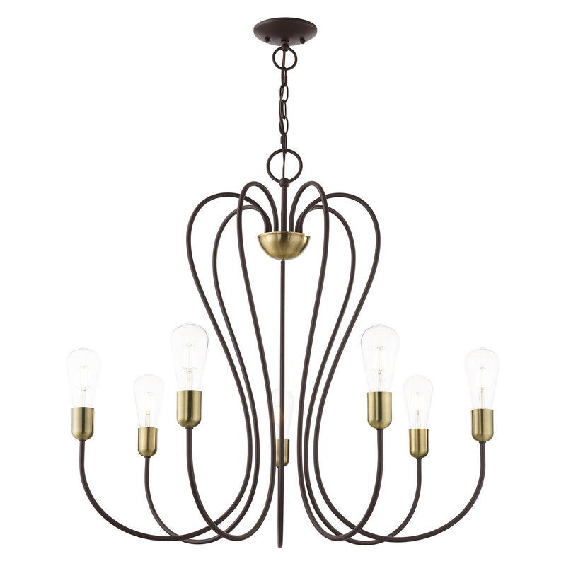 Livex Lighting 41367-07 Seven Light Chandelier, Bronze w/ Antique Brasss