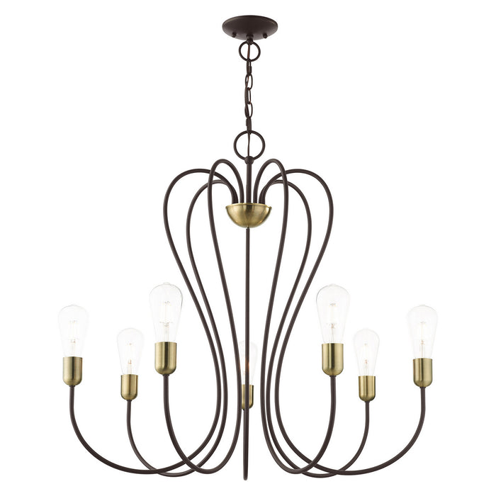 Livex Lighting 41367-07 Seven Light Chandelier, Bronze w/ Antique Brasss