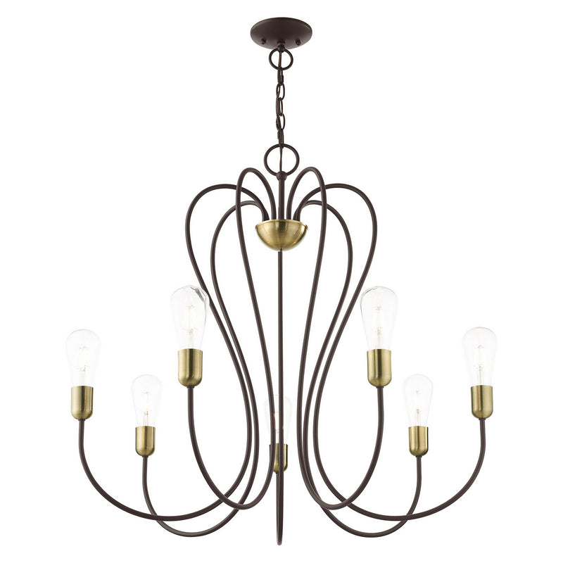 Livex Lighting 41367-07 Seven Light Chandelier, Bronze w/ Antique Brasss
