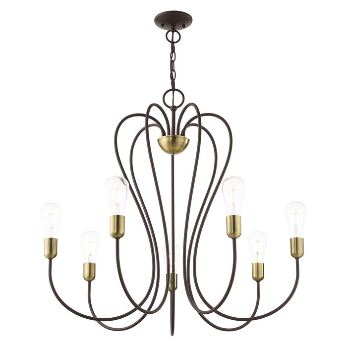 Livex Lighting 41367-07 Seven Light Chandelier, Bronze w/ Antique Brasss