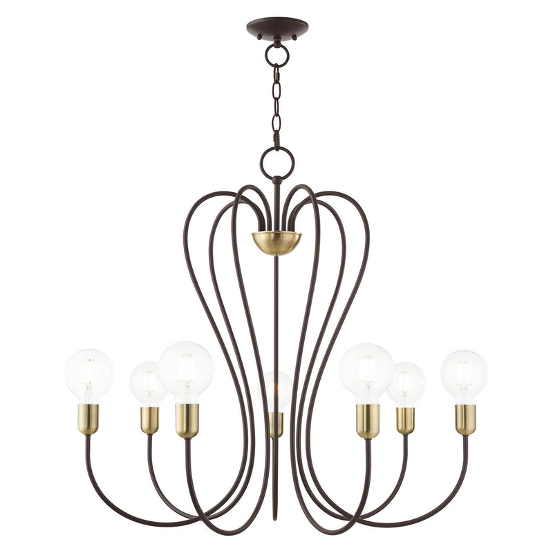 Livex Lighting 41367-07 Seven Light Chandelier, Bronze w/ Antique Brasss