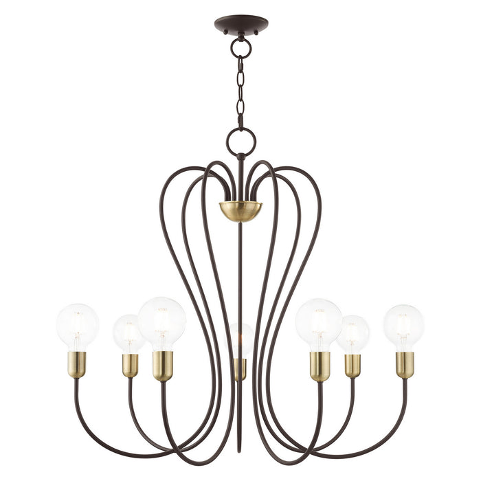 Livex Lighting 41367-07 Seven Light Chandelier, Bronze w/ Antique Brasss