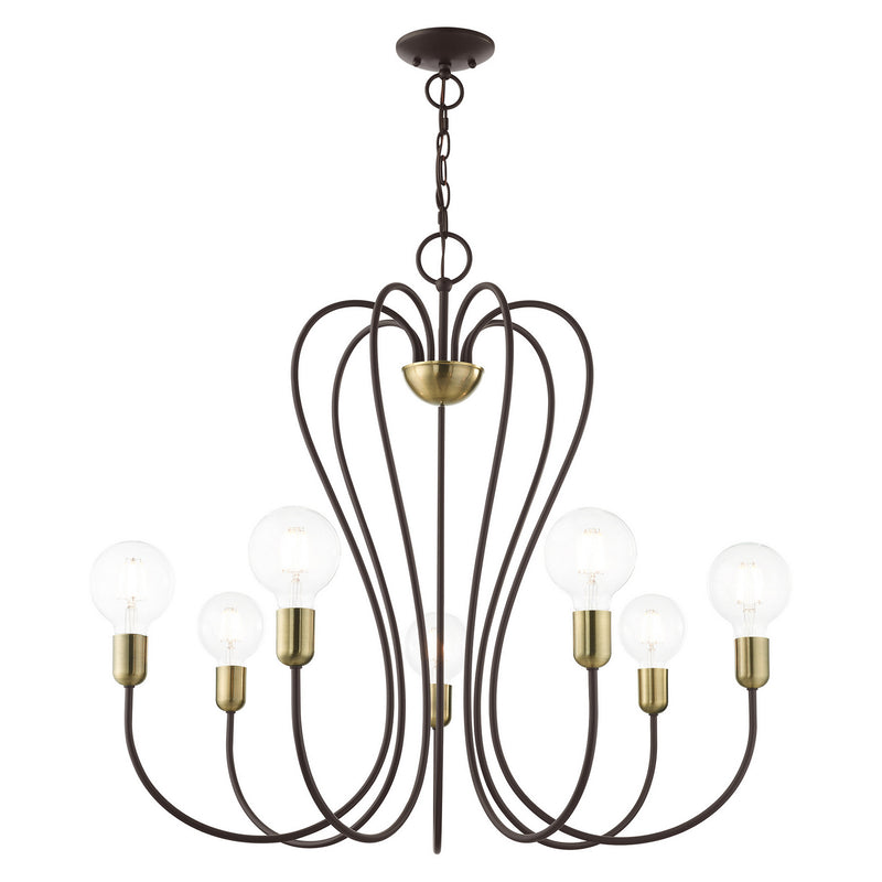 Livex Lighting 41367-07 Seven Light Chandelier, Bronze w/ Antique Brasss