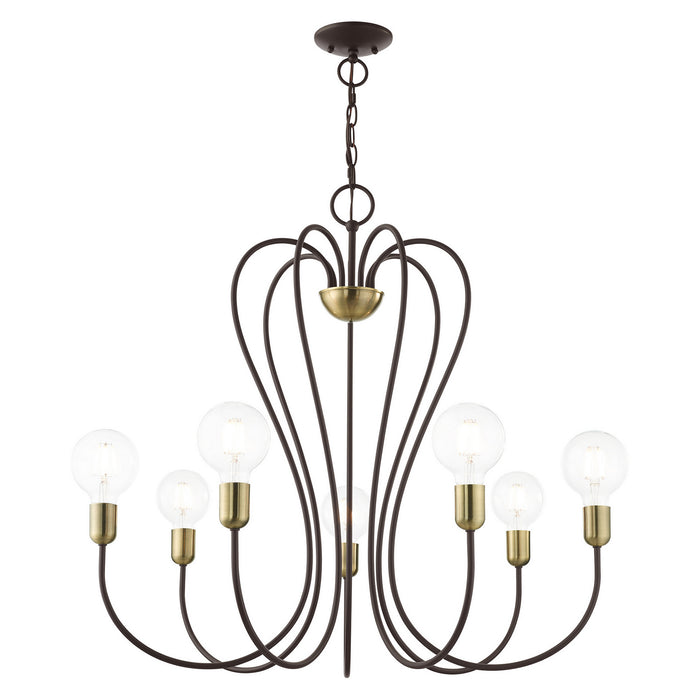 Livex Lighting 41367-07 Seven Light Chandelier, Bronze w/ Antique Brasss