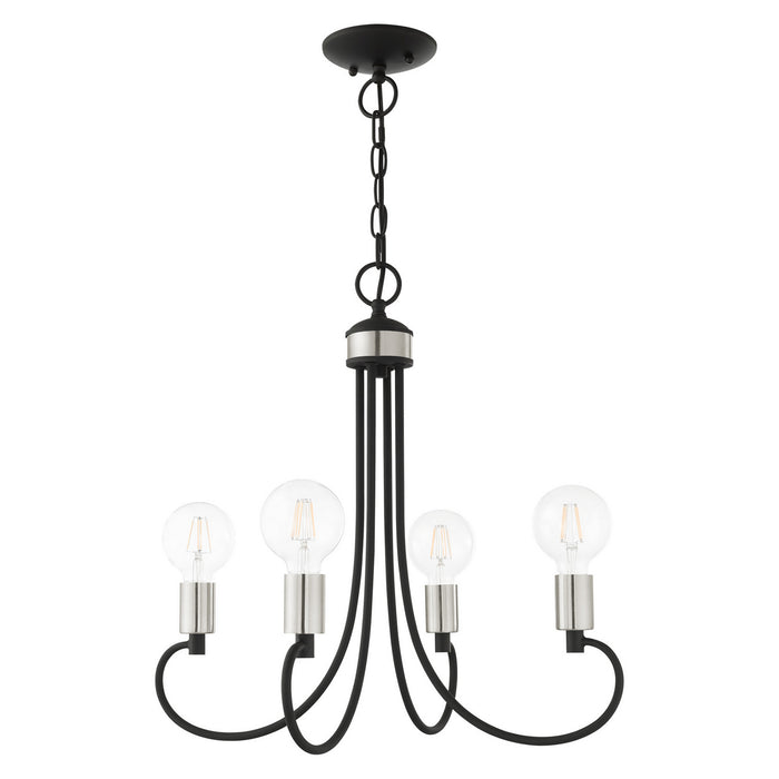 Livex Lighting 42924-04 Four Light Chandelier, Black w/ Brushed Nickels