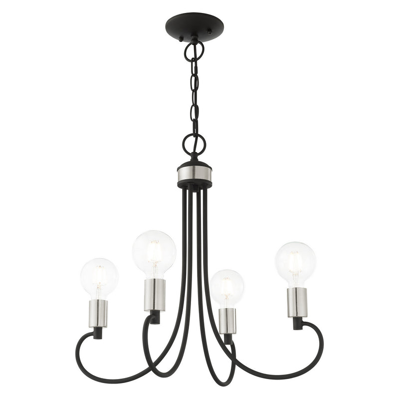 Livex Lighting 42924-04 Four Light Chandelier, Black w/ Brushed Nickels