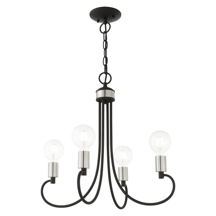 Livex Lighting 42924-04 Four Light Chandelier, Black w/ Brushed Nickels