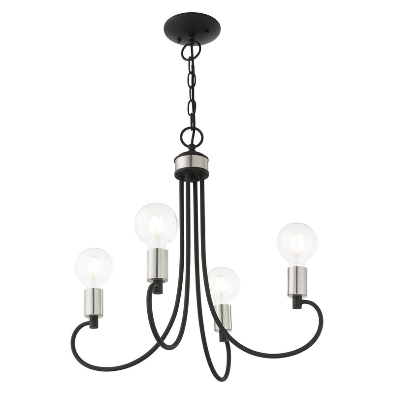 Livex Lighting 42924-04 Four Light Chandelier, Black w/ Brushed Nickels