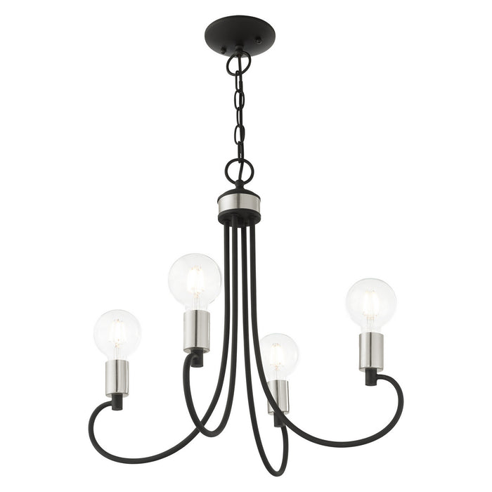 Livex Lighting 42924-04 Four Light Chandelier, Black w/ Brushed Nickels