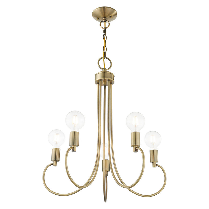 Livex Lighting 42925-01 Five Light Chandelier, Antique Brass