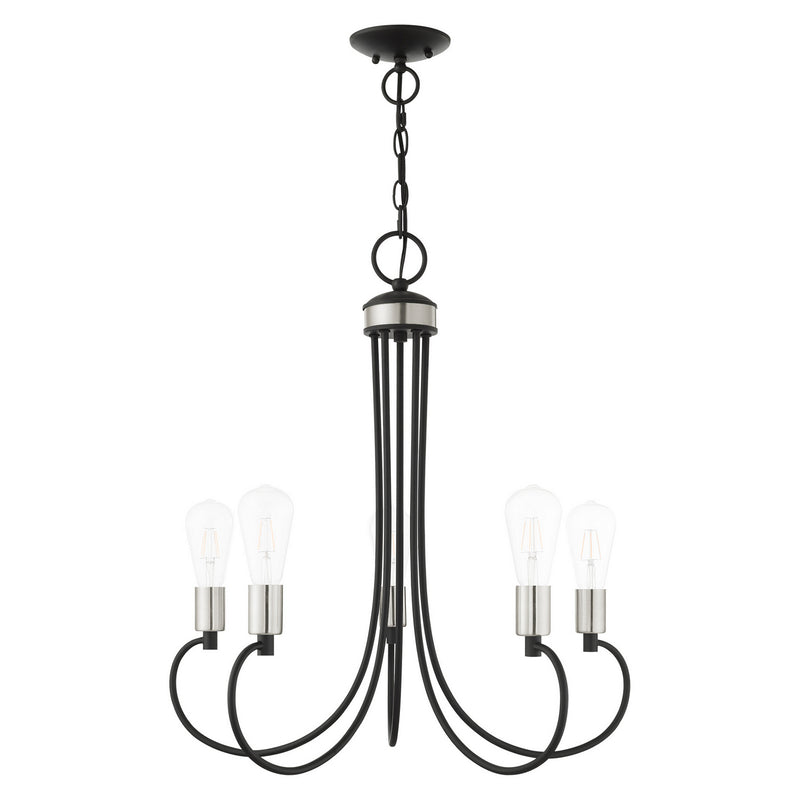 Livex Lighting 42925-04 Five Light Chandelier, Black w/ Brushed Nickels