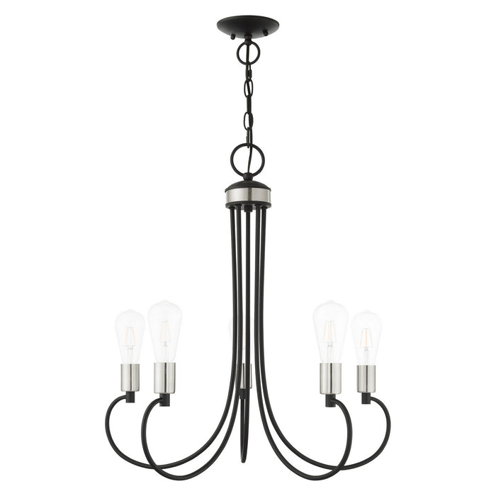 Livex Lighting 42925-04 Five Light Chandelier, Black w/ Brushed Nickels
