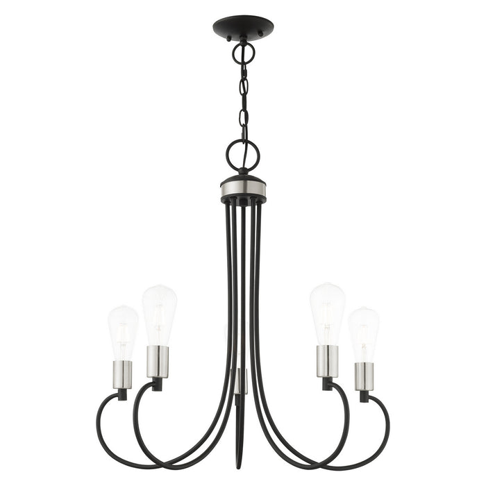 Livex Lighting 42925-04 Five Light Chandelier, Black w/ Brushed Nickels