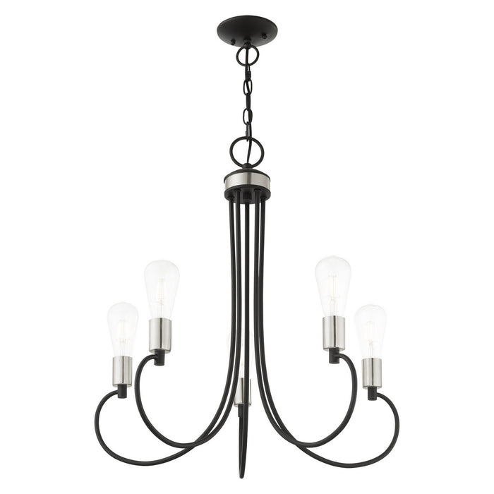 Livex Lighting 42925-04 Five Light Chandelier, Black w/ Brushed Nickels
