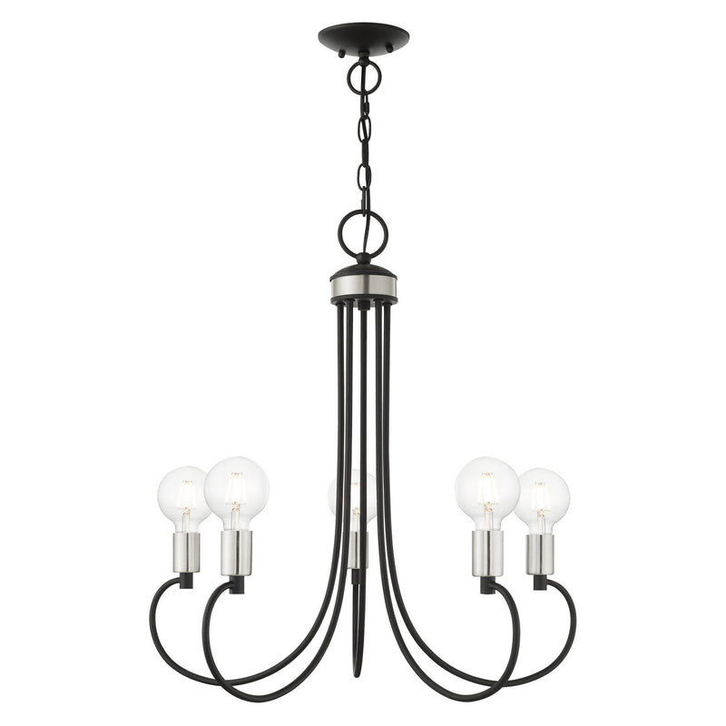 Livex Lighting 42925-04 Five Light Chandelier, Black w/ Brushed Nickels