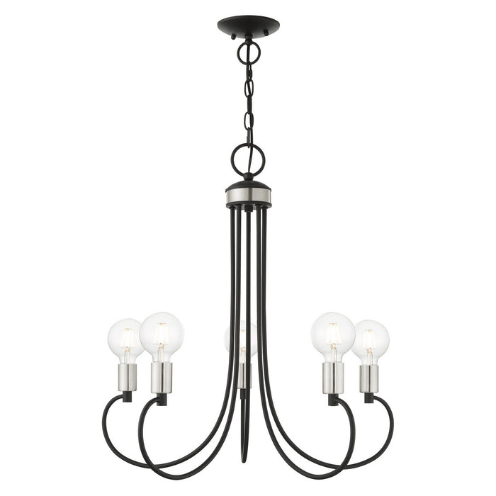 Livex Lighting 42925-04 Five Light Chandelier, Black w/ Brushed Nickels