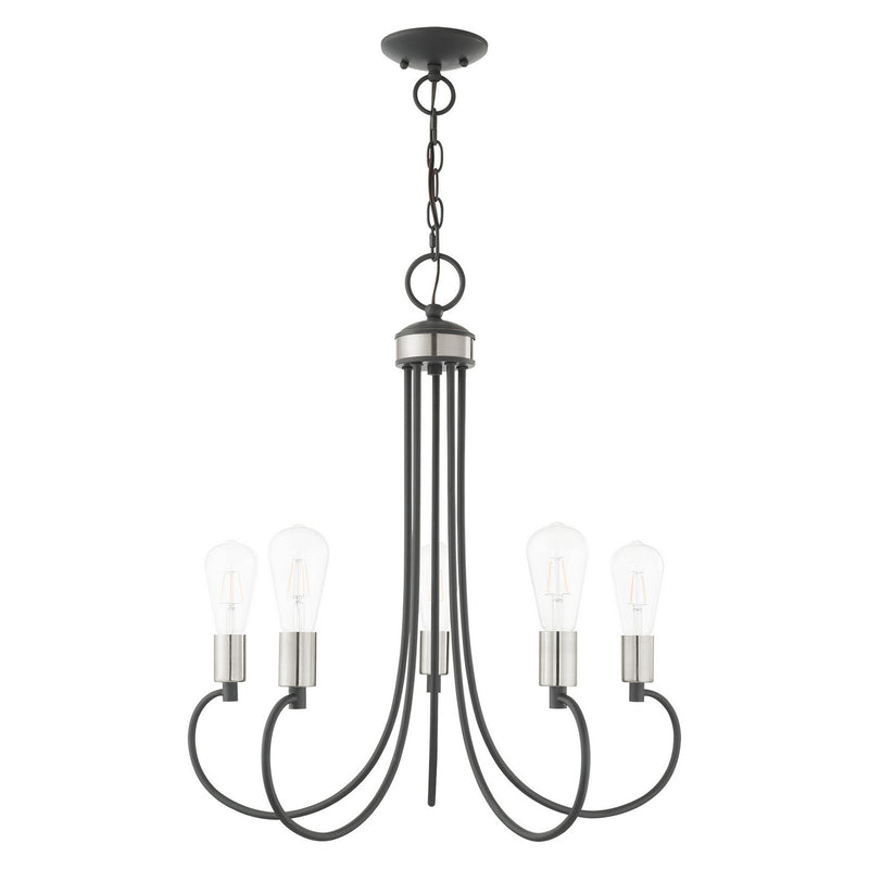 Livex Lighting 42925-76 Five Light Chandelier, Scandinavian Gray w/ Brushed Nickels