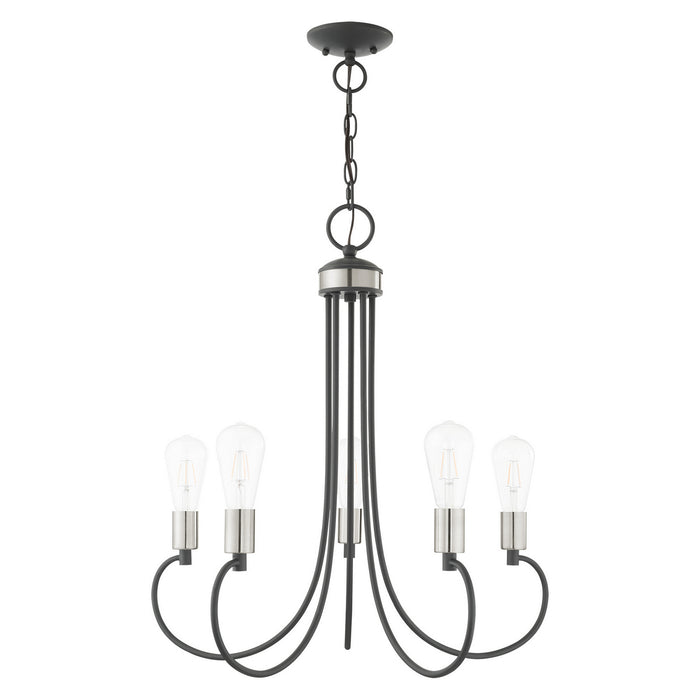 Livex Lighting 42925-76 Five Light Chandelier, Scandinavian Gray w/ Brushed Nickels