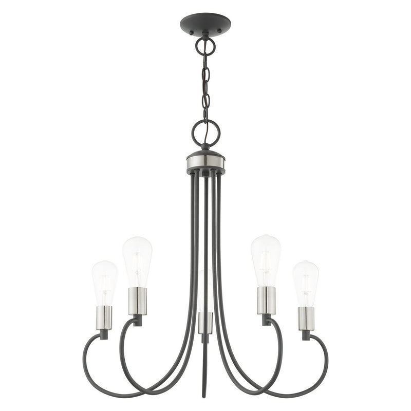 Livex Lighting 42925-76 Five Light Chandelier, Scandinavian Gray w/ Brushed Nickels