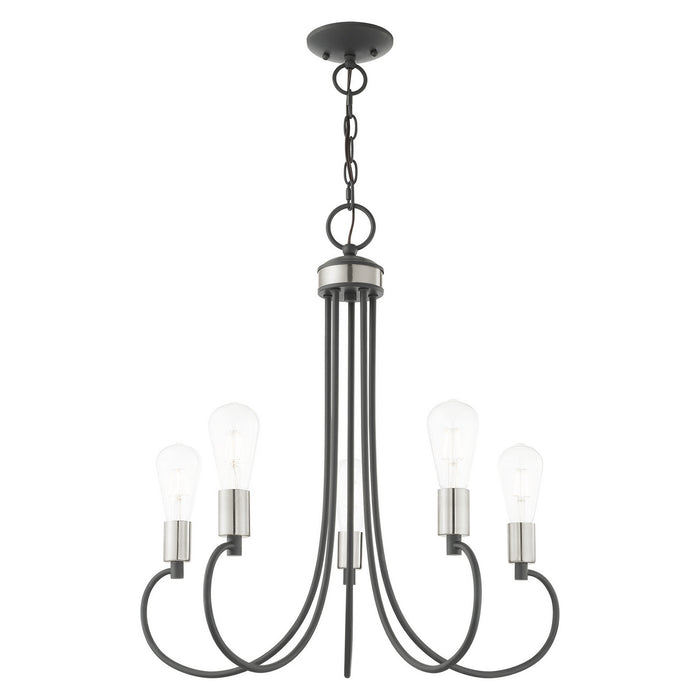 Livex Lighting 42925-76 Five Light Chandelier, Scandinavian Gray w/ Brushed Nickels