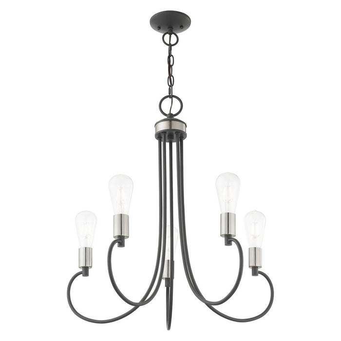 Livex Lighting 42925-76 Five Light Chandelier, Scandinavian Gray w/ Brushed Nickels