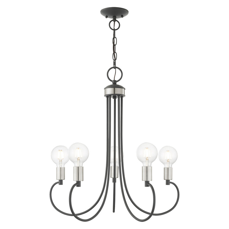 Livex Lighting 42925-76 Five Light Chandelier, Scandinavian Gray w/ Brushed Nickels