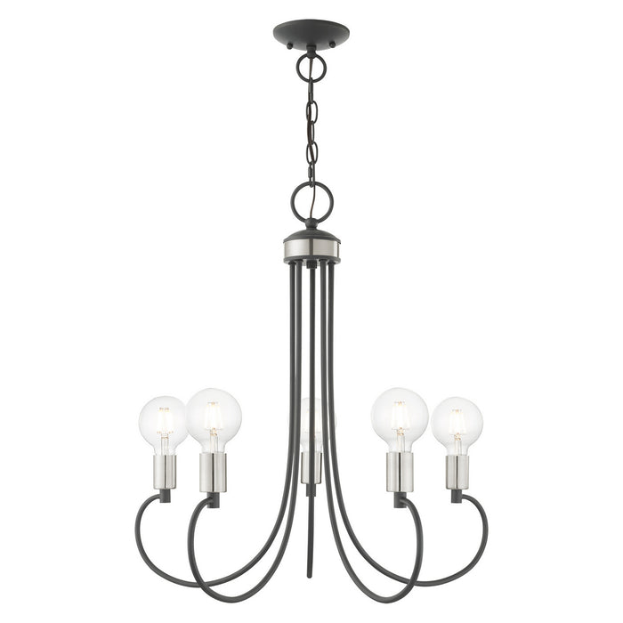 Livex Lighting 42925-76 Five Light Chandelier, Scandinavian Gray w/ Brushed Nickels