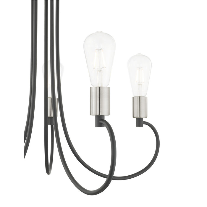 Livex Lighting 42925-76 Five Light Chandelier, Scandinavian Gray w/ Brushed Nickels