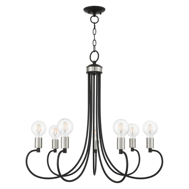 Livex Lighting 42927-04 Seven Light Chandelier, Black w/ Brushed Nickels