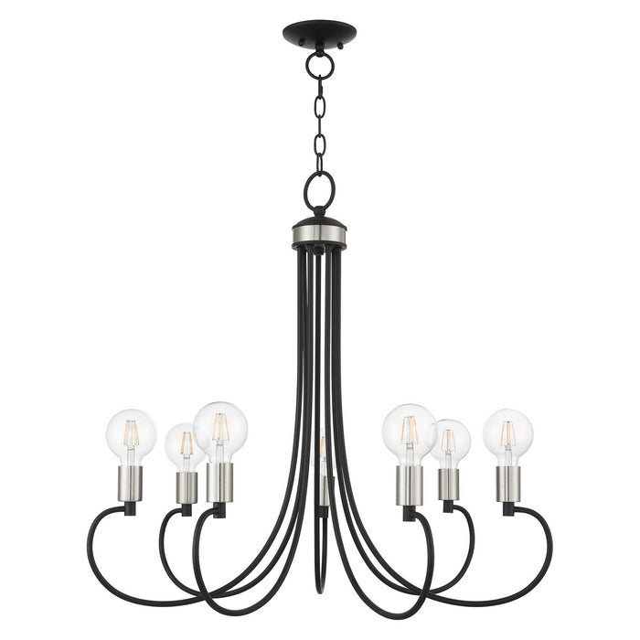 Livex Lighting 42927-04 Seven Light Chandelier, Black w/ Brushed Nickels
