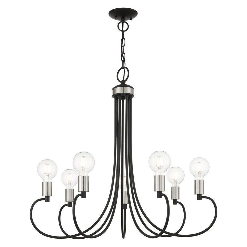 Livex Lighting 42927-04 Seven Light Chandelier, Black w/ Brushed Nickels