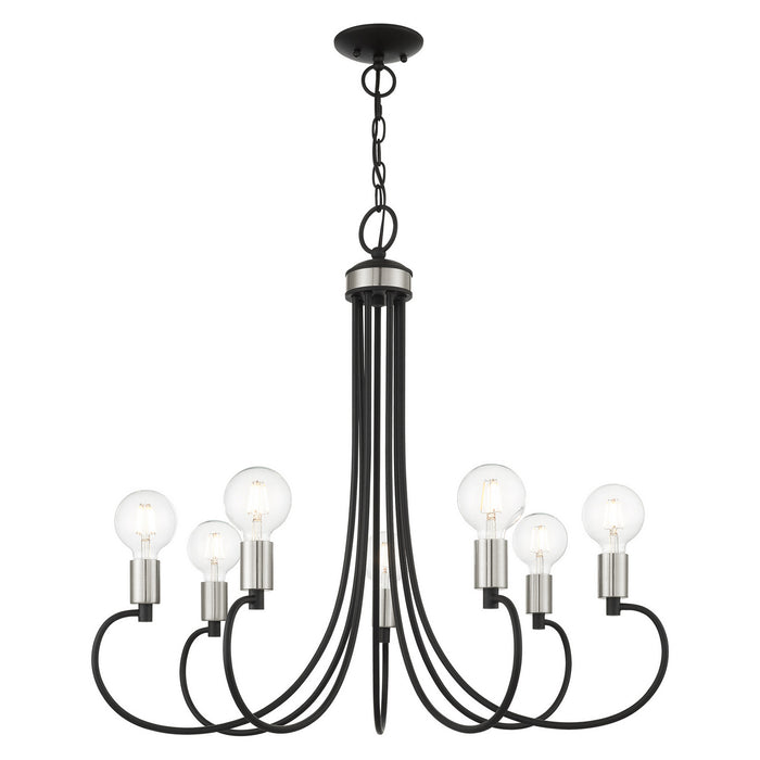 Livex Lighting 42927-04 Seven Light Chandelier, Black w/ Brushed Nickels