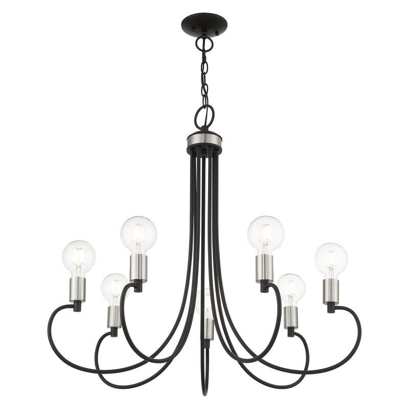 Livex Lighting 42927-04 Seven Light Chandelier, Black w/ Brushed Nickels