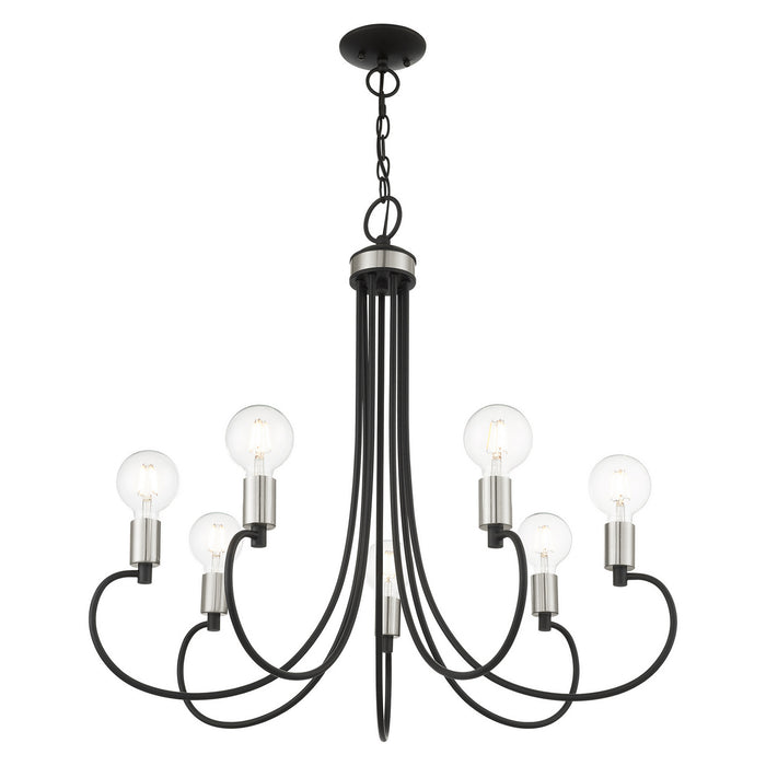 Livex Lighting 42927-04 Seven Light Chandelier, Black w/ Brushed Nickels