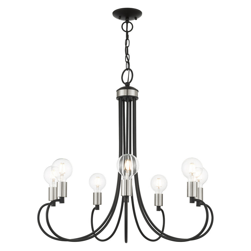 Livex Lighting 42927-04 Seven Light Chandelier, Black w/ Brushed Nickels