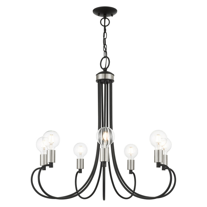 Livex Lighting 42927-04 Seven Light Chandelier, Black w/ Brushed Nickels