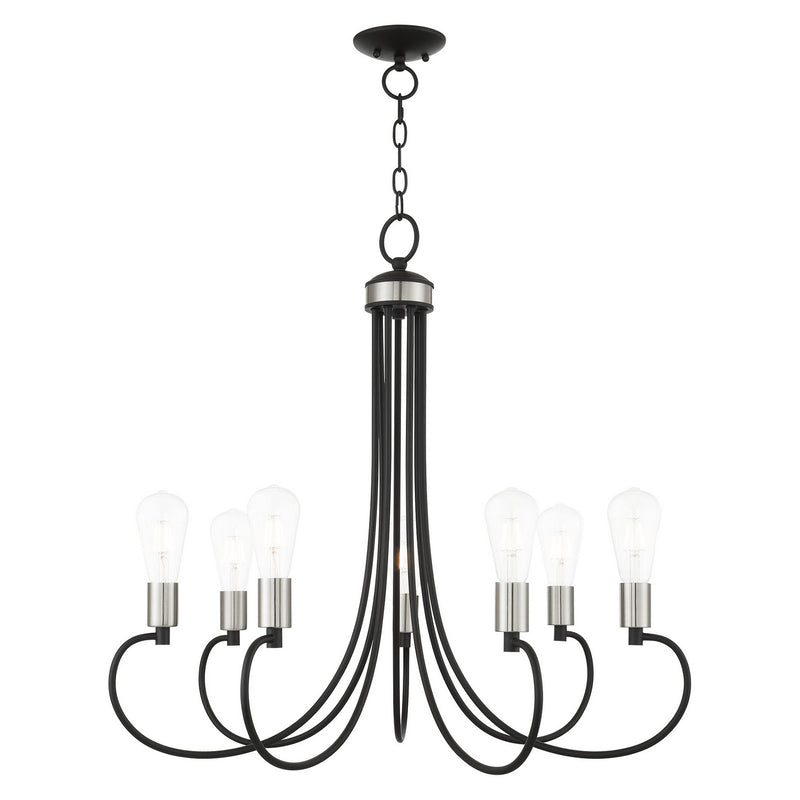 Livex Lighting 42927-04 Seven Light Chandelier, Black w/ Brushed Nickels