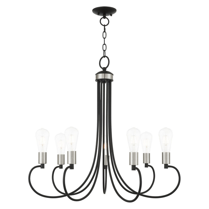 Livex Lighting 42927-04 Seven Light Chandelier, Black w/ Brushed Nickels