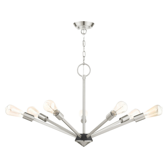 Livex Lighting 45837-91 Seven Light Chandelier, Brushed Nickel w/ Black