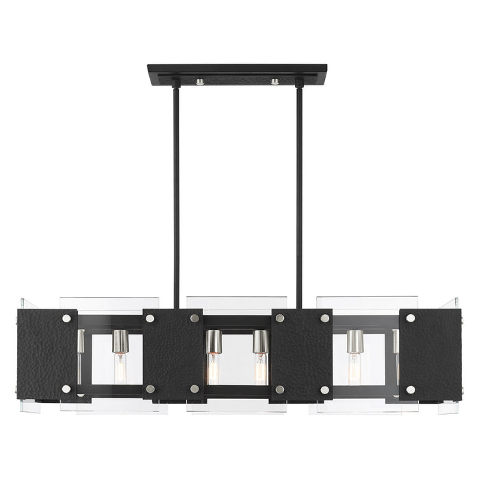 Livex Lighting 45997-04 Eight Light Linear Chandelier, Black w/ Brushed Nickels