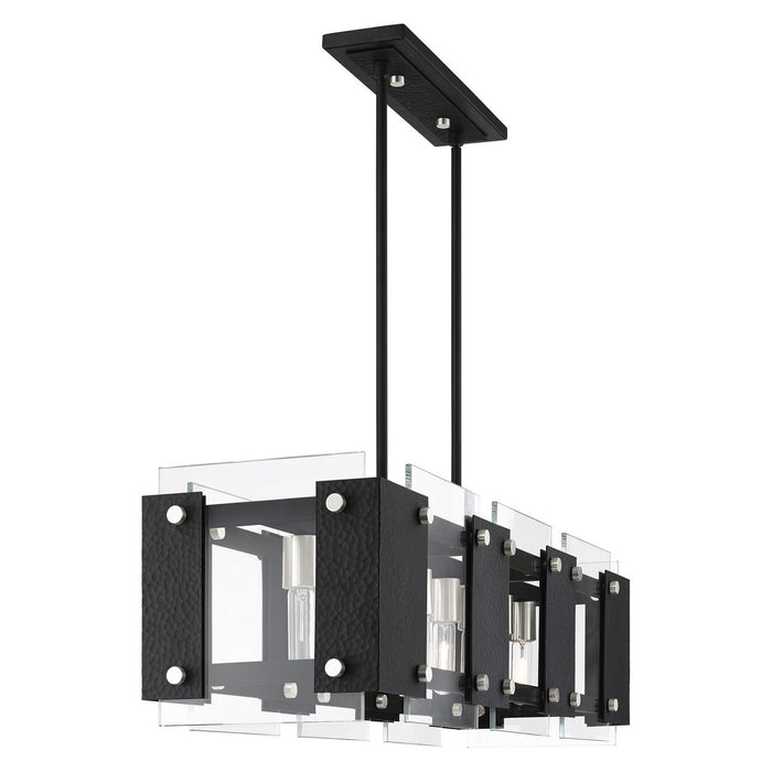 Livex Lighting 45997-04 Eight Light Linear Chandelier, Black w/ Brushed Nickels