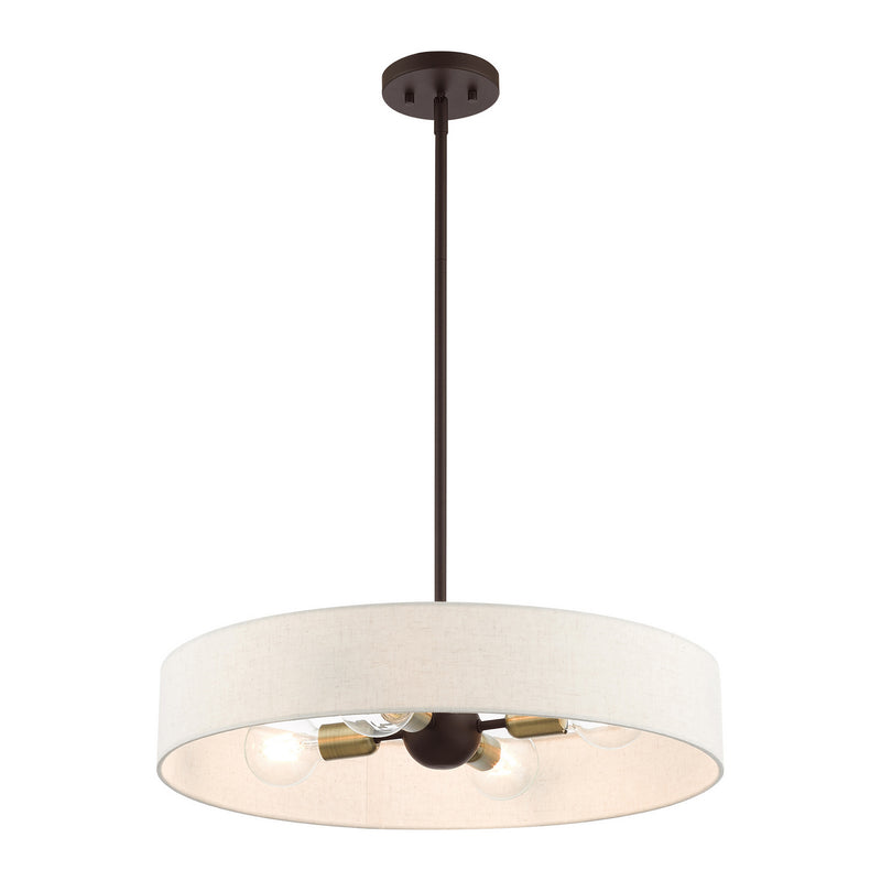 Livex Lighting 46034-07 Four Light Pendant, Bronze w/ Antique Brasss