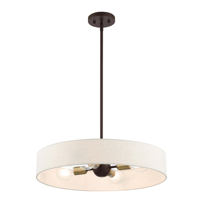 Livex Lighting 46034-07 Four Light Pendant, Bronze w/ Antique Brasss
