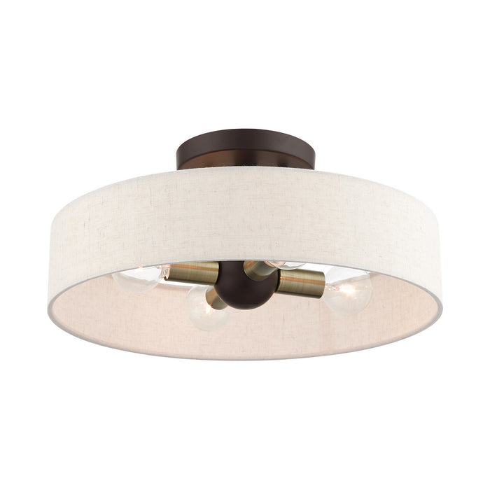 Livex Lighting 46037-07 Four Light Semi Flush Mount, Bronze w/ Antique Brasss