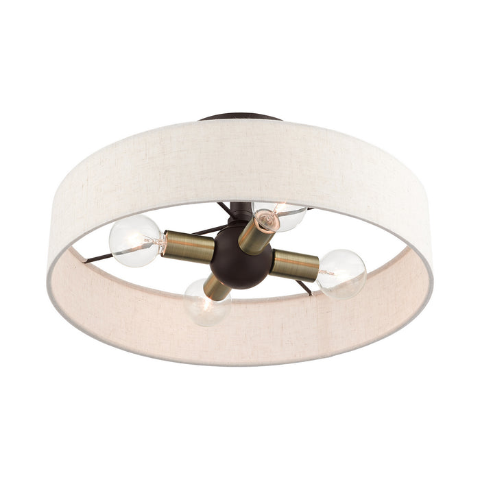 Livex Lighting 46037-07 Four Light Semi Flush Mount, Bronze w/ Antique Brasss